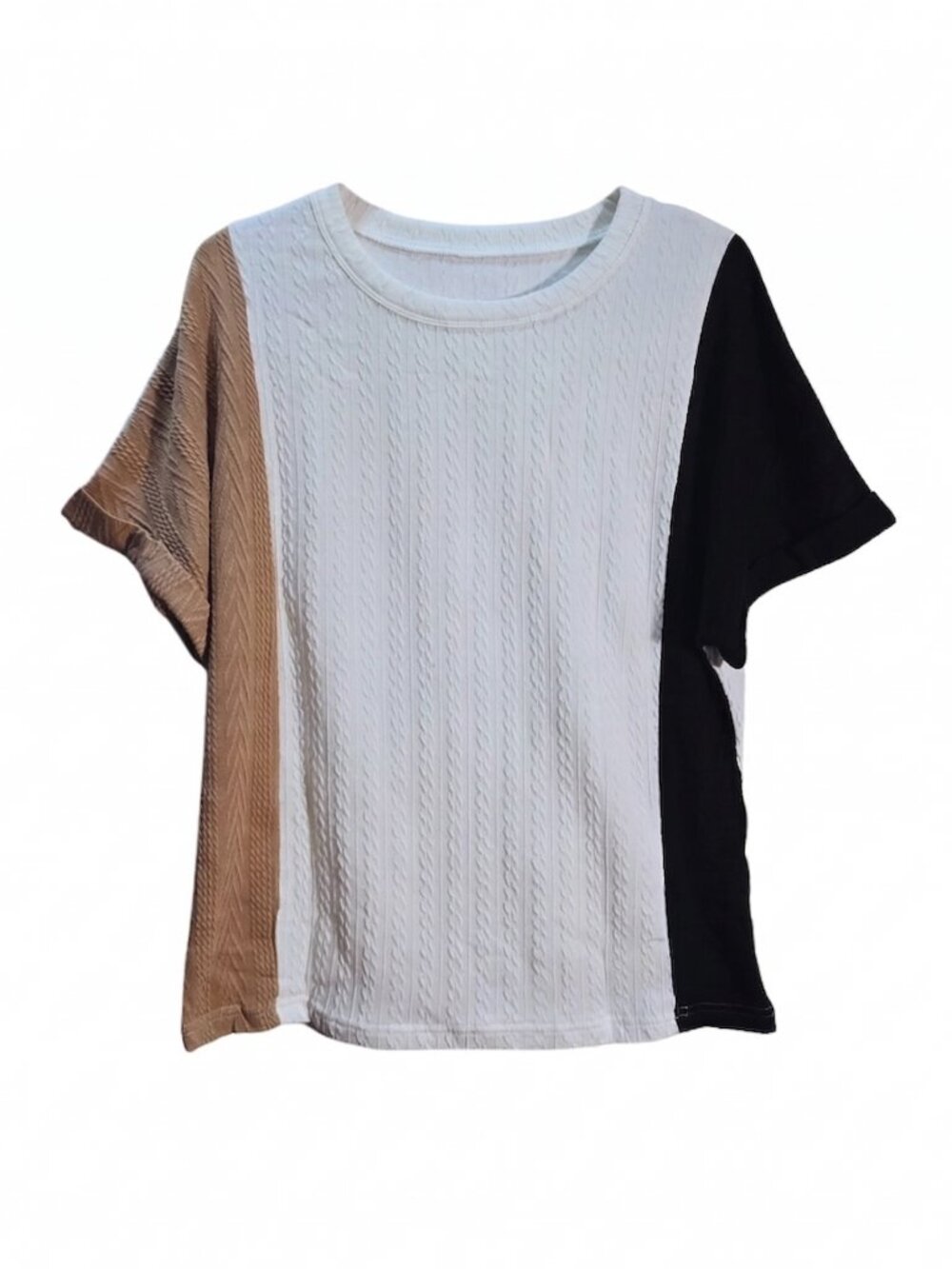 NWOT | Colorblock Cable Knit Texture Short Sleeve Crew Neck Top | Small